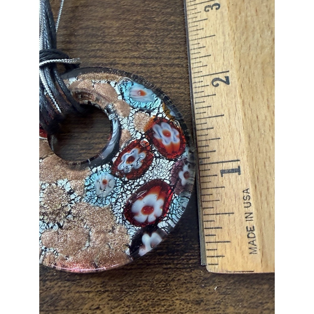 Italian Murano Style Millefiori Glass Pendant Gold Aventurine Necklace 2"‎ - Picture 8 of 8